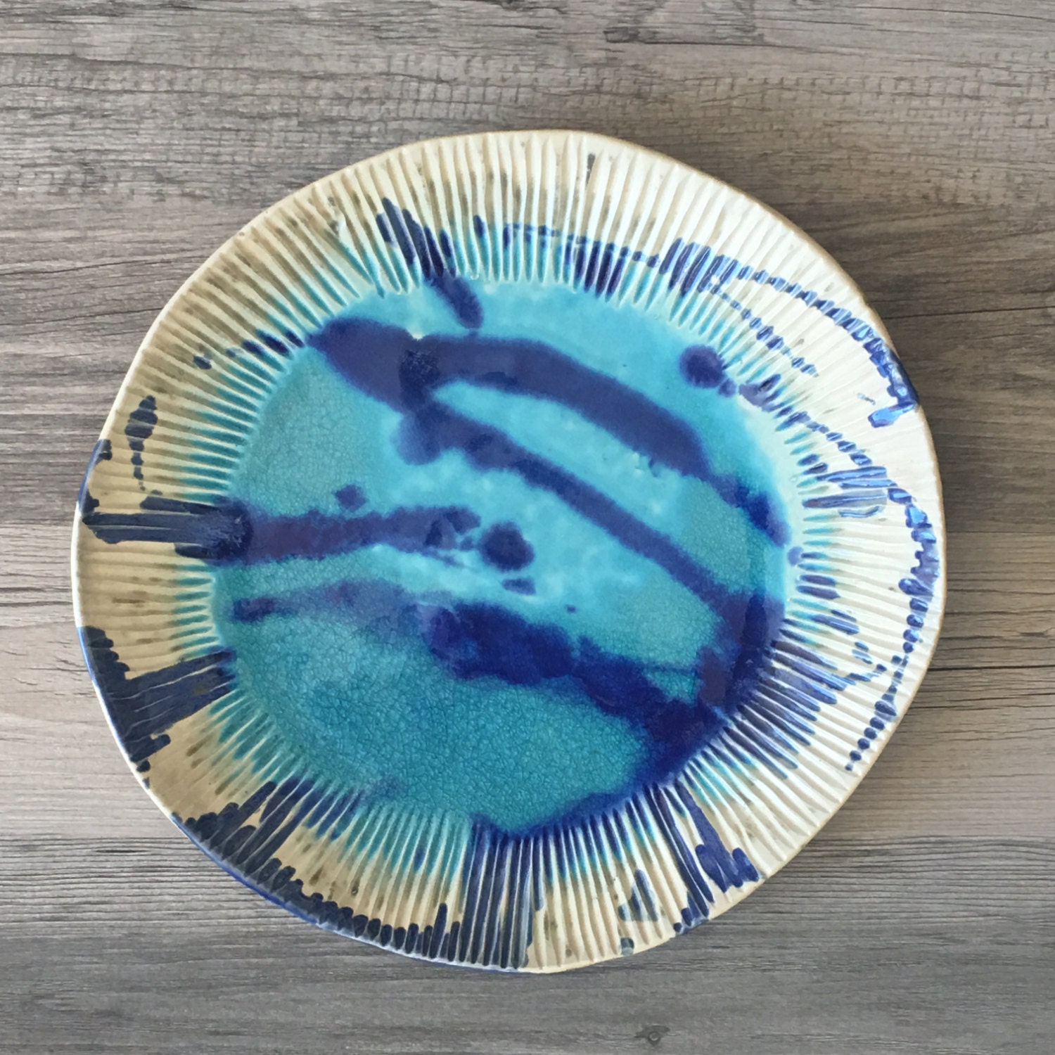 Blue ceramic plate serving plate dinnerware nautical beach