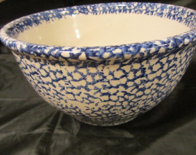 RED WING Huge 11" Cobalt Blue Sponge Stoneware Crockware Bowl, Vintage Red Wing Bowl, Kitchen Bowl, Mixing Bowl
