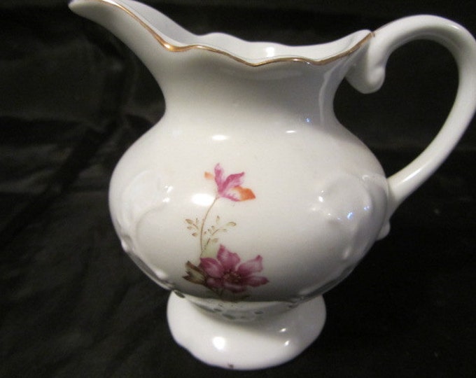 Vintage China Cream Pitcher Gold Trim and Charming Floral Pattern, Pink Floral China Creamer, Individual China Pitcher, Pink Flowers China