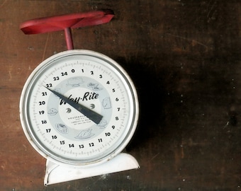 Antique Kitchen Scale, Antique Postal Scale, Way-Right Scale, General Store Scale, Red Rustic Decor, Kitchen Primitive
