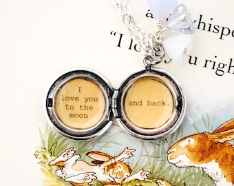 I love you to the moon and back - Girl's Locket - in antique silver - purple beads, daugther locket, mom locket
