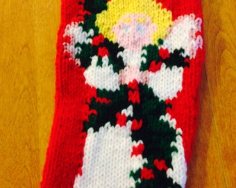 Angel Christmas Stocking, Personalized Angel Knit Stocking, Christmas Stocking Angel