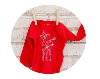 Fawn Infant Bodysuit, Long Sleeved One Piece, Baby Romper, Cotton Snapsuit, Deer, Holiday