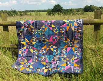 Patchwork quilt,upcycled quilt,homemade quilt,handmade quilt,star quilt,wall quilt,eco friendly