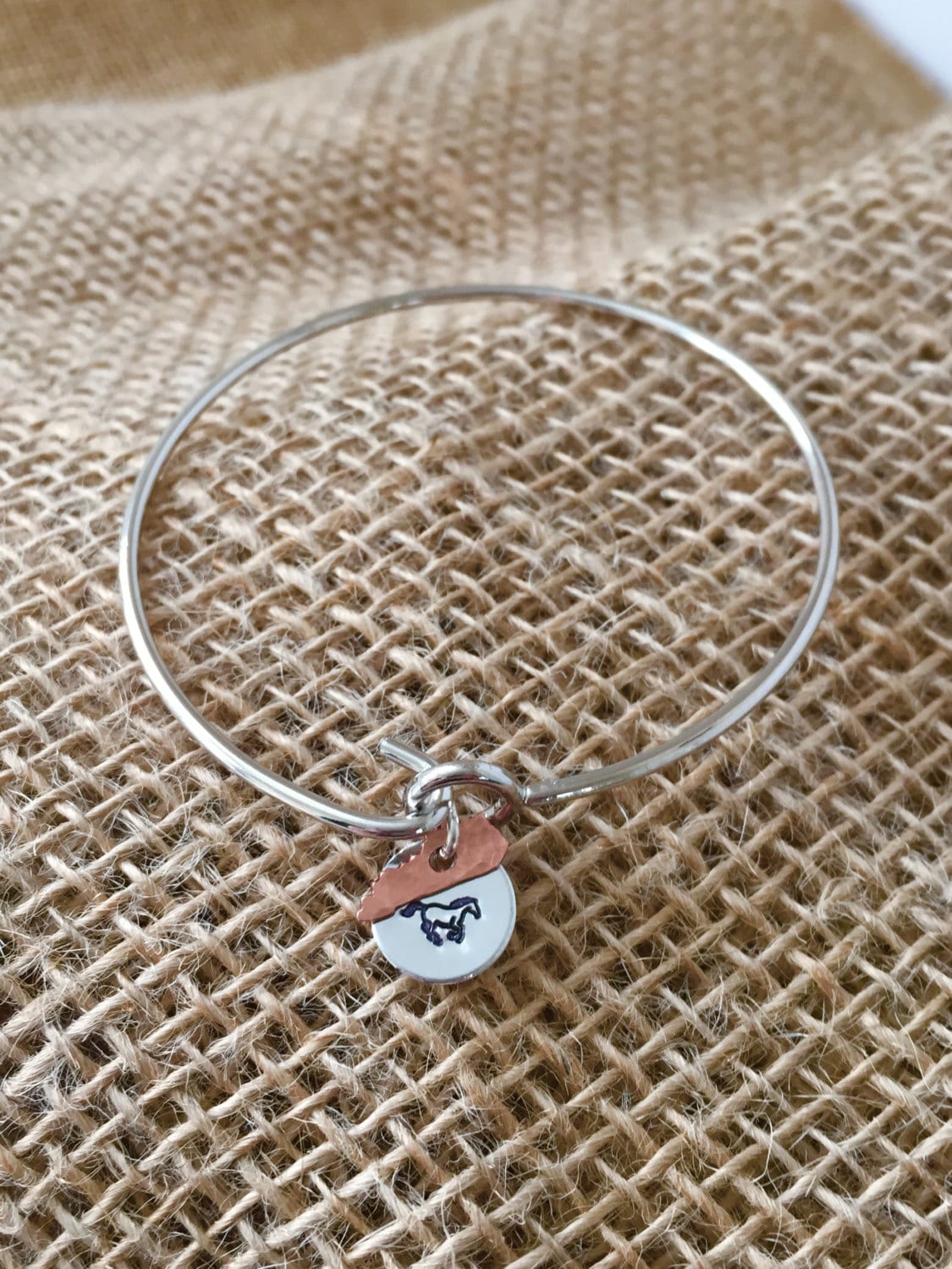 Kentucky Horse Bangle, Kentucky Bangle With Hand Stamped Horse, Copper Kentucky State Charm With Horse Hand Stamped Bangle, Horse Jewlery