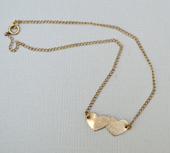 Vintage Gold Double Heart Anklet . Beautiful