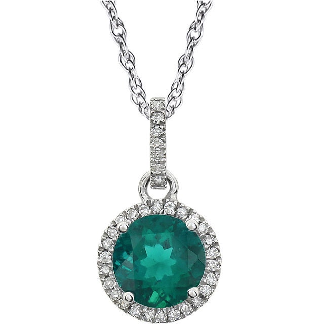 14kt White Gold Emerald & Diamond Necklace May's