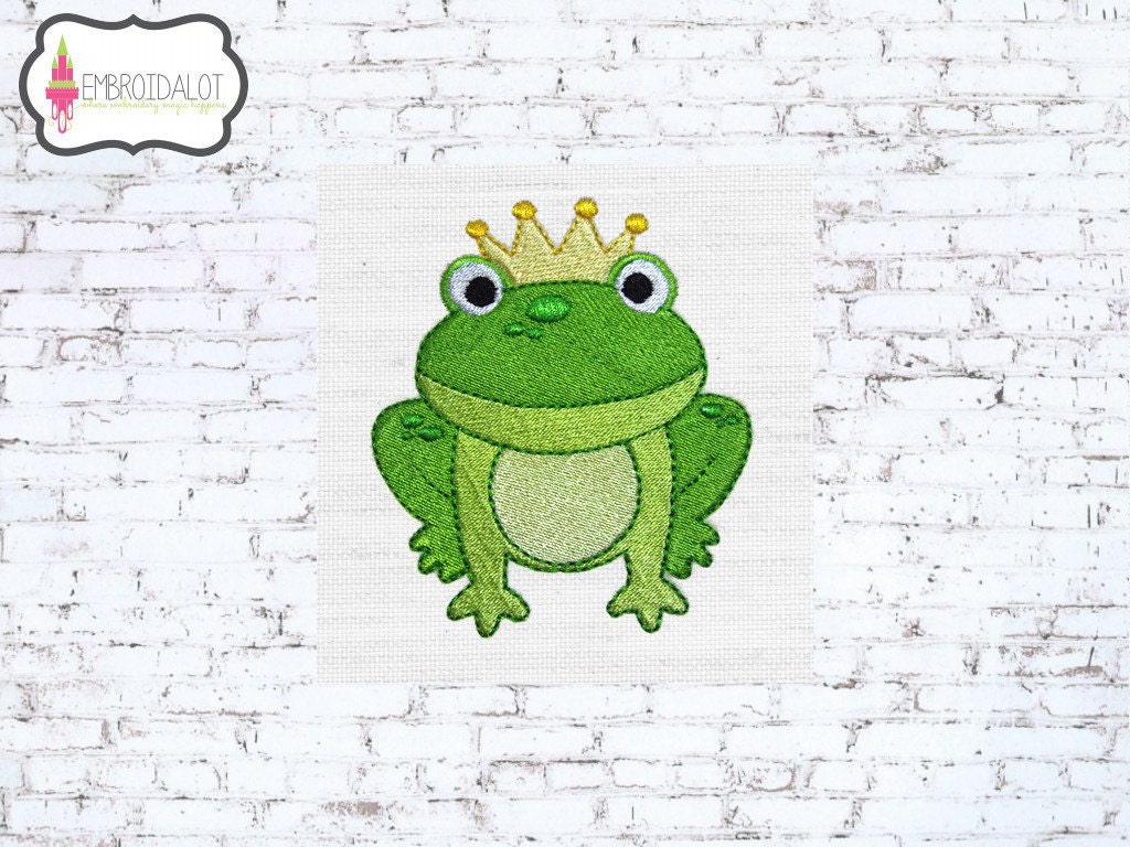 Download Frog embroidery design. Frog prince fairytale embroidery. Cute