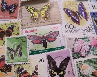 25 Butterfly Postage Stamps, Wedding Stamps, Used Stamps, Craft Stamps, Vintage Stamps,