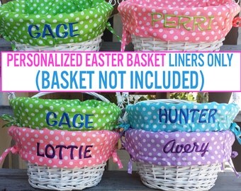 Personalized Easter Basket Liner Only ( Easter Baskets NOT INCLUDED ) Polkadot Easter Basket Liner Blue Green Purple Pink For Boys Girls