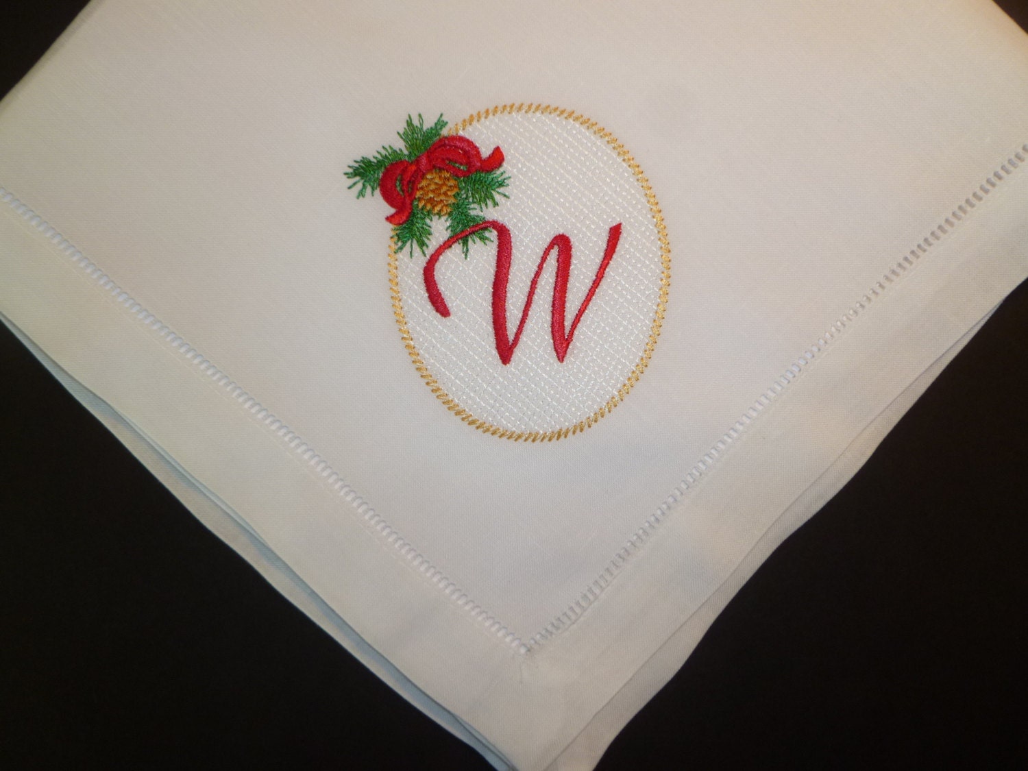 4 Christmas Dinner Napkin Embroidered Monogram Personalized