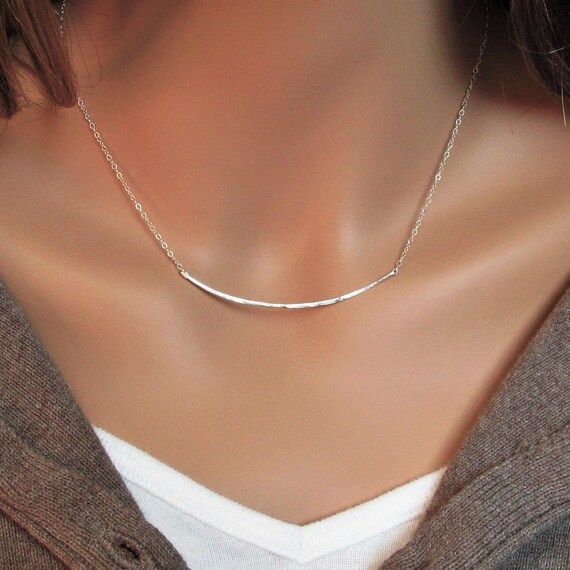 Sterling Silver Curved Bar Necklace Hammered by PamelaCurran