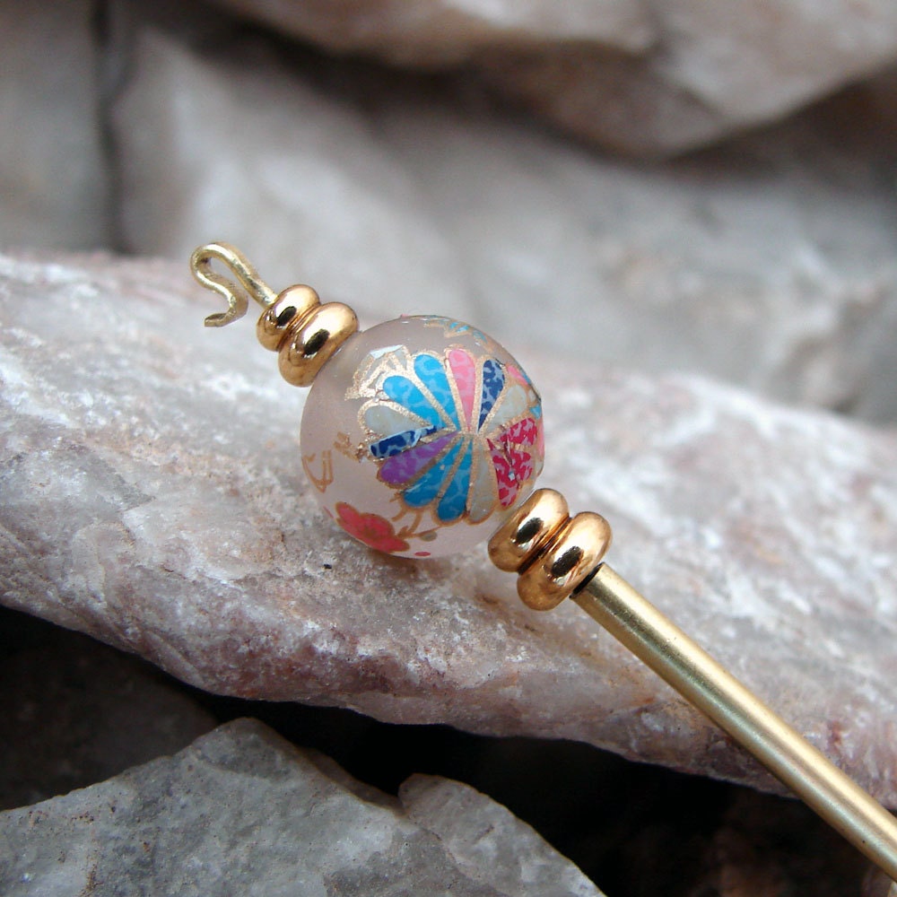 Modern Tama Kanzashi Japanese Tensha Hair Stick by Hairjems