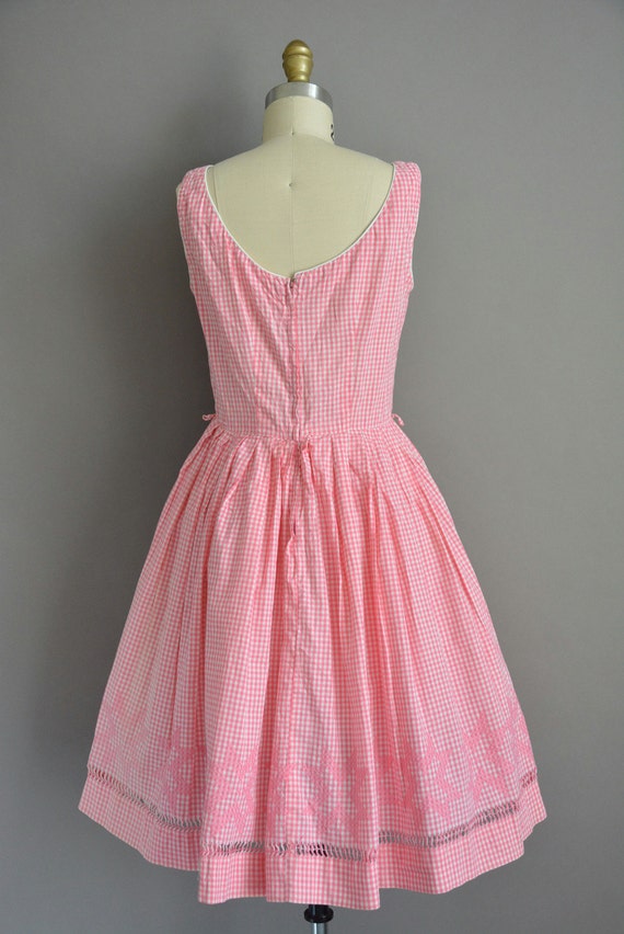 50s pink cotton gingham vintage dress / vintage 1950s dress