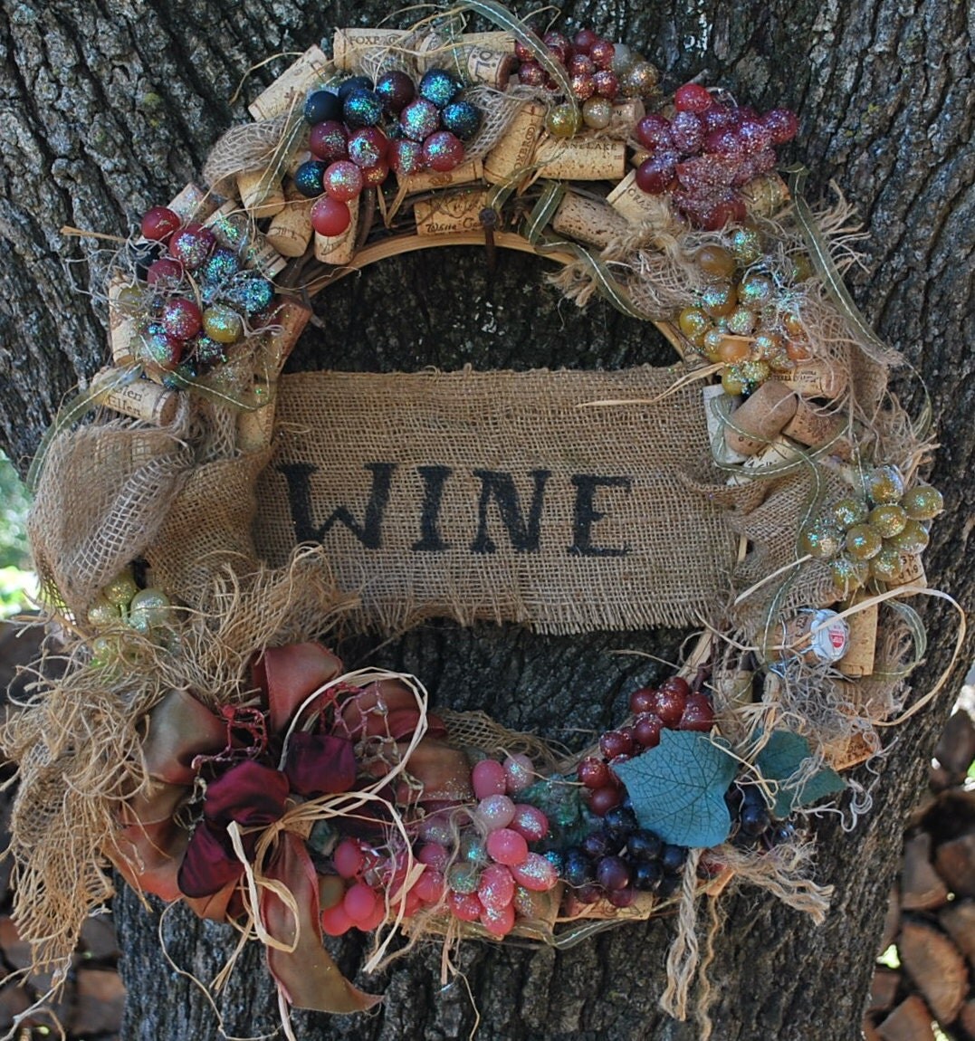 Wine Cork Wreath Grape Wreath Wine Themed Wreath Burlap
