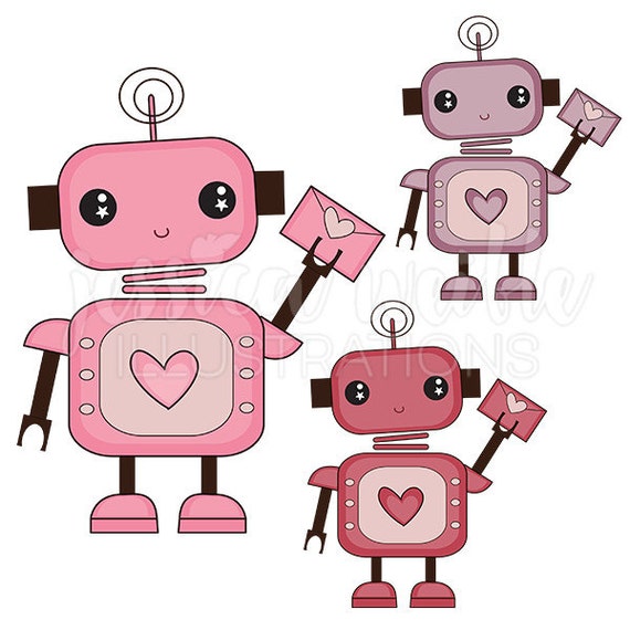 Love Bot Cute Digital Clipart Cute Robot Clip art Robot