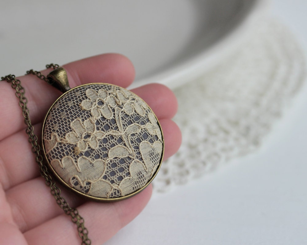 Beige Lace Necklace Unique Gift for Women Wife Mom by TheWhirlwind