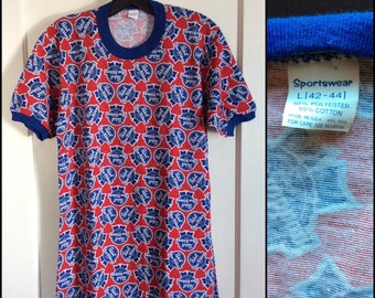 Deadstock 1970's PBR Pabst Blue Ribbon Beer Full Patterned NOS Ringer T-shirt size Large