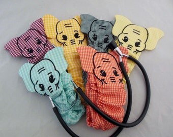 Stethoscope Covers, Gingham Elephant | | Rn Graduation Gift | Veterinarian Animal Stethoscope Cover | Machine Washable | Length 20"