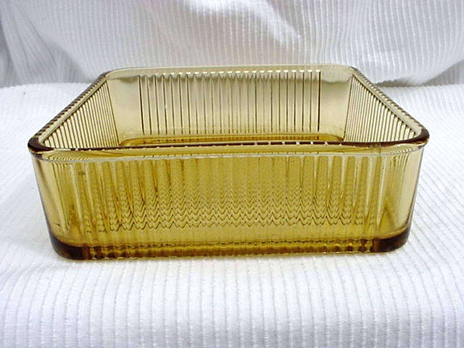 Amber Depression Glass Square Refrigerator Storage Container