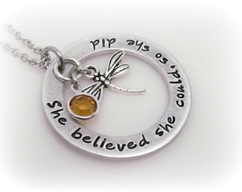 She Believed She Could So She Did Necklace Dragonfly Necklace Graduation Gift Inspirational Quote Jewelry Hand Stamped Necklace