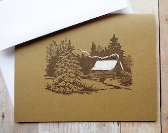 Rustic Cabin Note Cards Country Woodland Stationery Christmas Card
