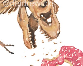 T Rex Watercolor PRINT - 11x14 Print, Dinosaur Illustration, Sprinkle Donut, Nursery Art