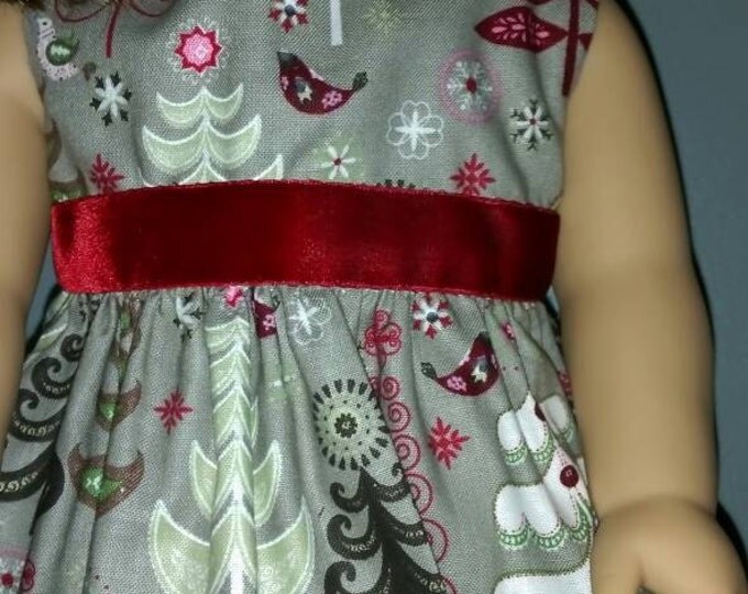 All Dressed for Christmas, dress and shirt for 18 inch Dolls, tree prints, white blouse doll dress, doll outfit