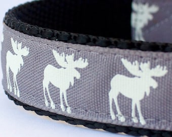 Moose Silhouettes Dog Collar, Grey Pet Collar, Cabin Chic Collar