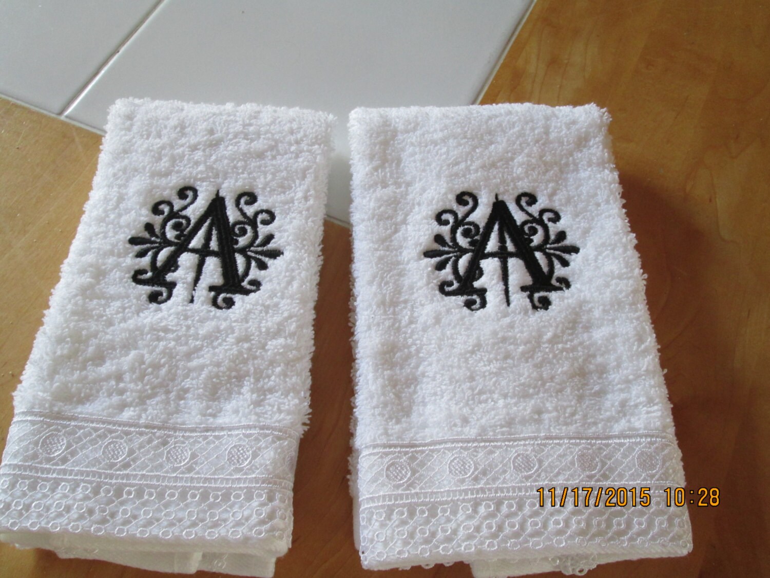 Hand Towels with beautiful monogram Crocheted Lace by platopooch