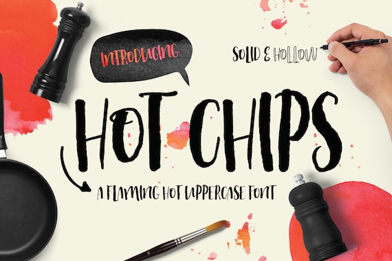 Digital Font Hot Chips - Digital Typeface - Hand drawn all caps font - Instant Download