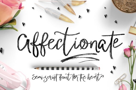 Valentines Day Digital Font - Affectionate Brush Script Font - Heart swashes