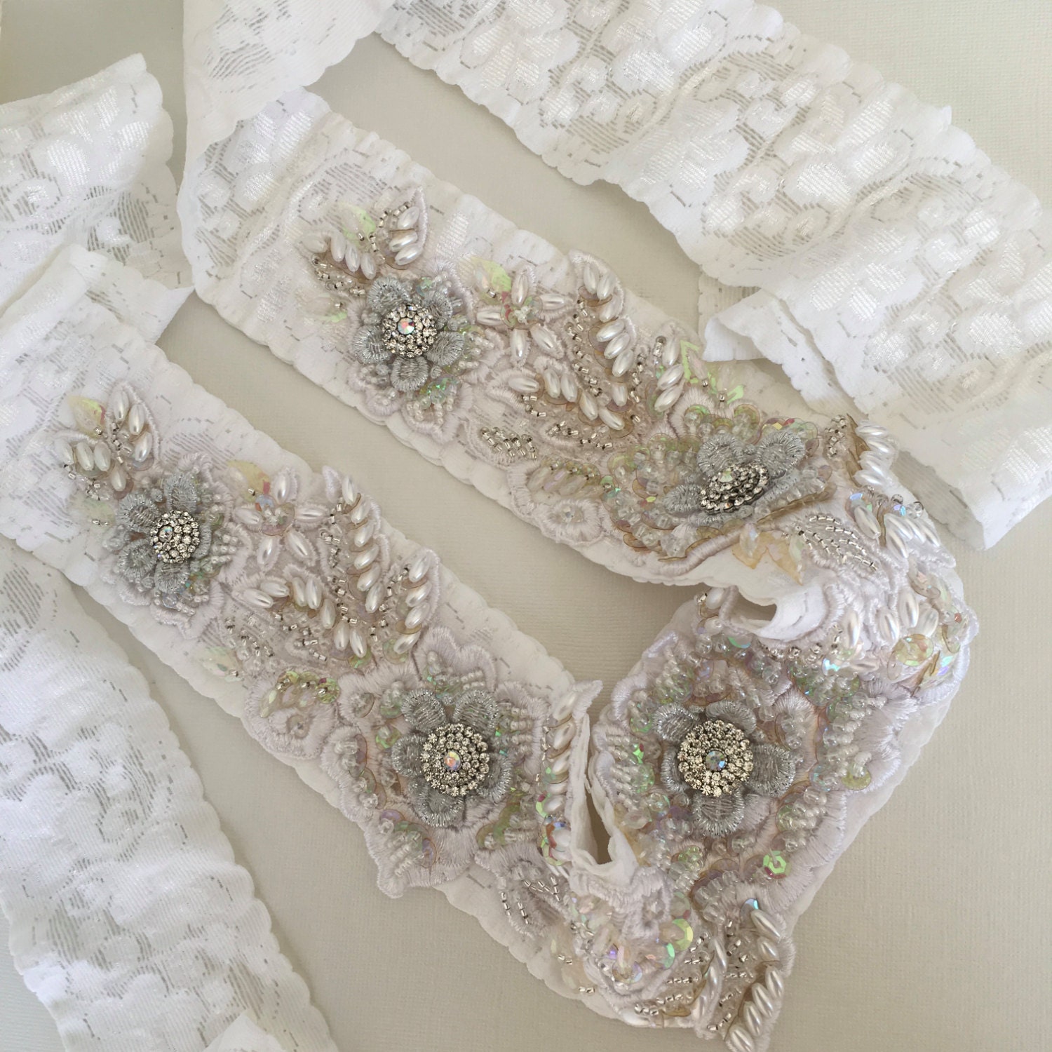 White Rhinestones Lace Belt
