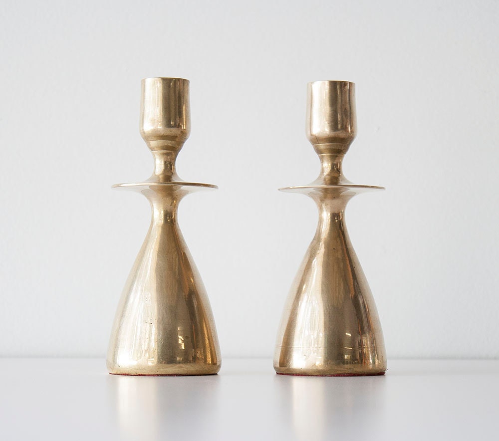 Vintage Modern Brass Candle Holder Set
