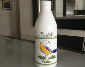 Egizia Milk Bottle Made in Italy/Glass Bottle/Milk Glass Bottle/Egizia Italian Milk Glass Bottle with Blue Bird /By Gatormom13 JUST REDUCED