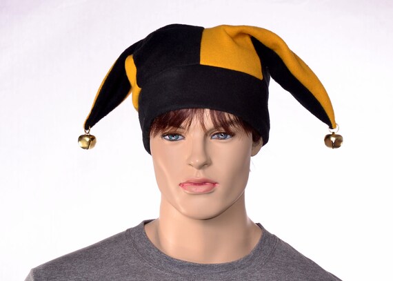 Jester Hat Black and Gold Three Point Harlequin Cap with