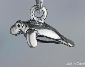 Miniature Sterling Silver Manatee Charm Manatees Small Tiny Solid .925