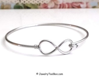 Infinity Bangle Bracelet, Stainless Steel Bracelet, Charm Bracelet Finding, Jewelry Making Supplies, 60mm diameter, 2mm thick approx., #1801