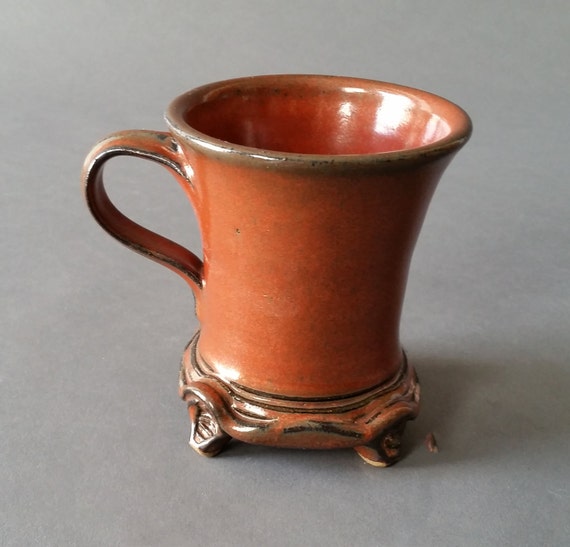 Mug with Feet Rust Red Handmade Pottery Footed