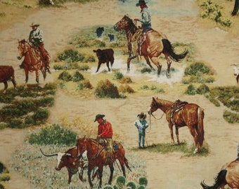 Western Cowboy Scenic Print Pure Cotton Fabric--By the Yard
