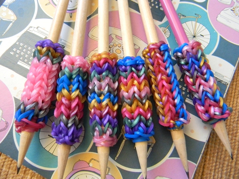 6 Removable Rainbow Loom Pencil Grips with Day of the Week