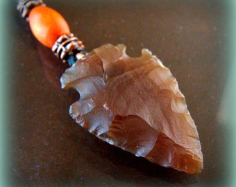 Hand Knapped ARROWHEAD PENDANT Necklace with Beadwork Reproduction Arrowhead