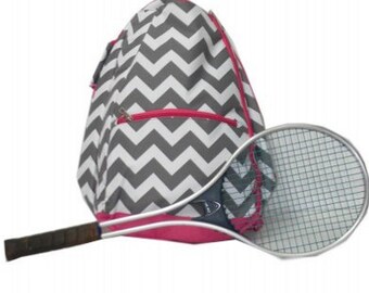 Personalized CHEVRON Tennis Bag Grey CHEVRON Tennis Backpack Tennis Racket Bag Sports Bag
