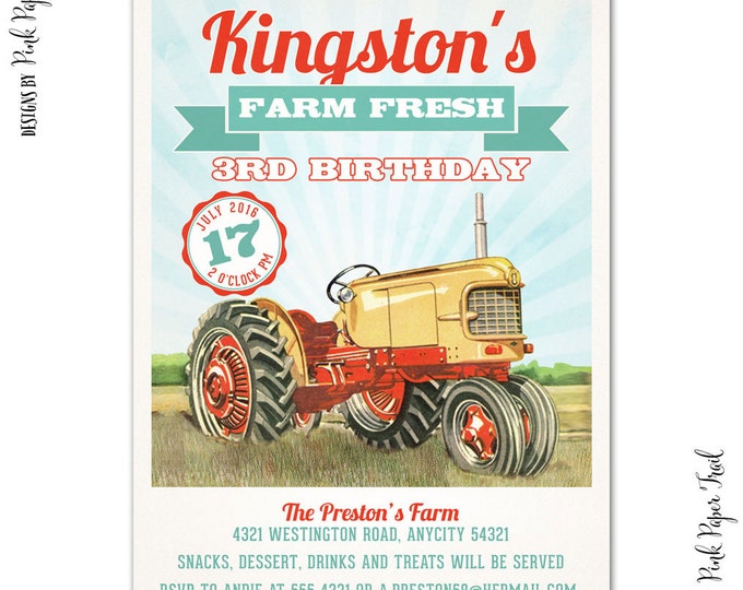Tractor Party, Farm, Barnyard Invitation, Birthday, Baby shower, I will customize for you, Print Your Own