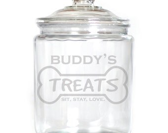 Engraved Personalized Glass Canister in Half Gallon, Gallon or 2 Gallon sizes etched cookie jar w/design 7540 Pet treats personalized