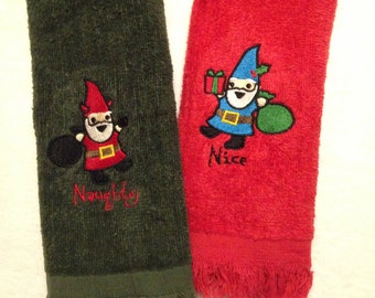 Naughty or Nice Gnome Fingertip Towels