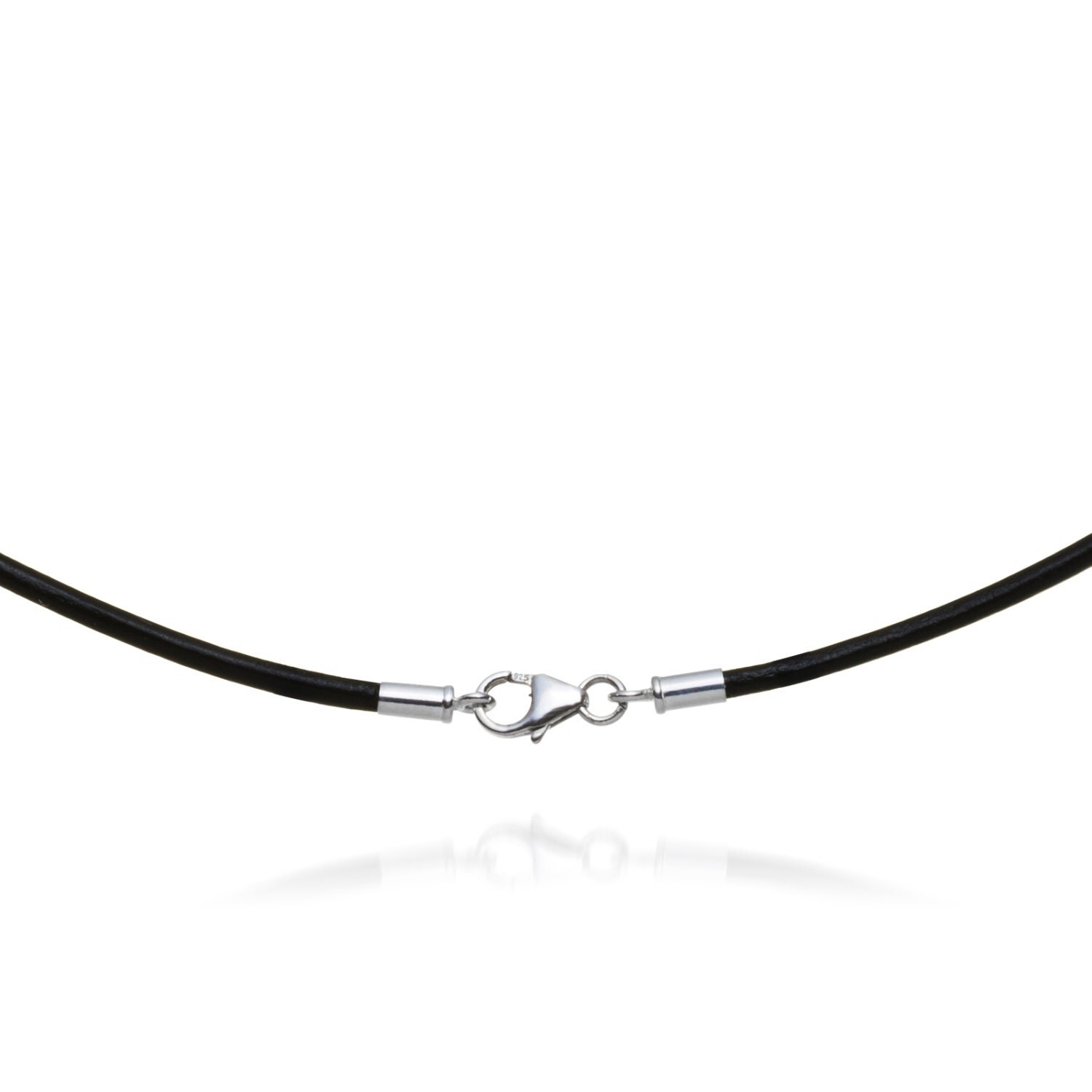 2mm Black Leather Cord Necklace Silver Clasp 14
