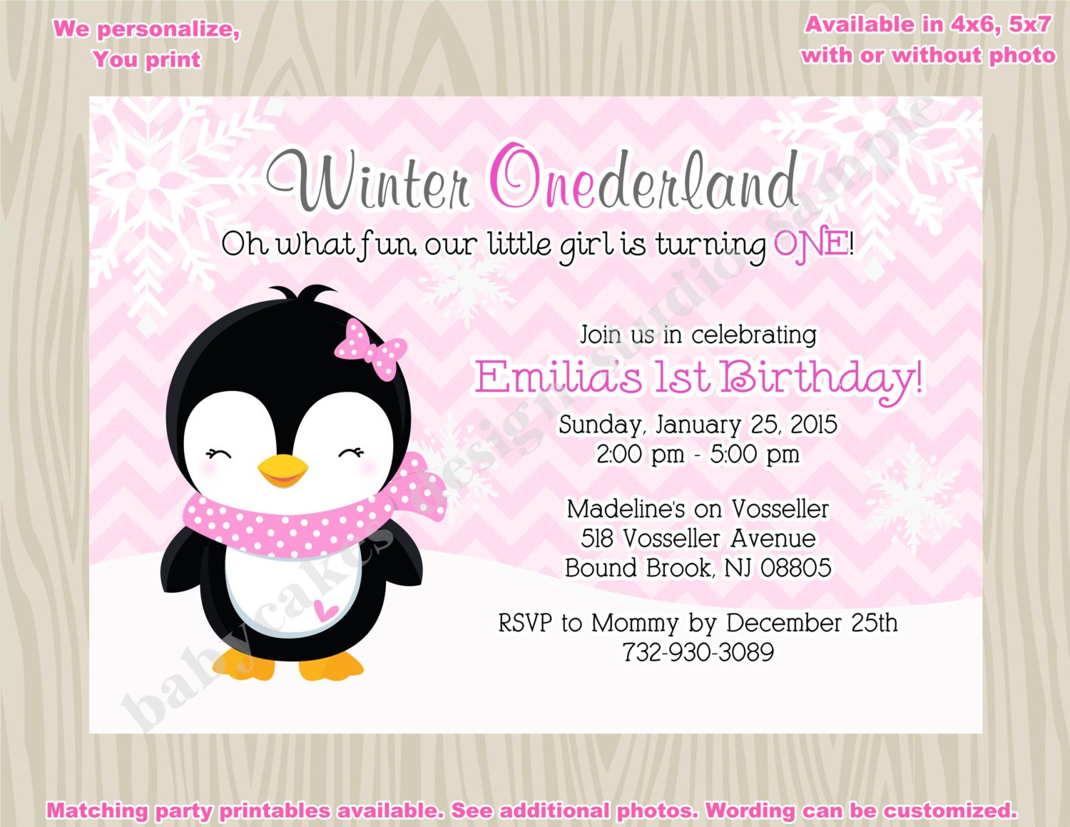 Winter ONEderland Invitation 1st Birthday girl Penguin