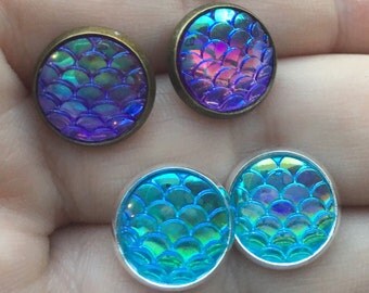 ONE PAIR, Mermaid Scale Earrings, Dragon Earrings, Scale Jewelry, Summer Earrings, Purple mermaid, Aqua Mermaid, Mermaid Earrings