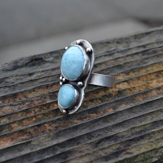 Larimar and Sterling Silver Two Stone Statement Ring